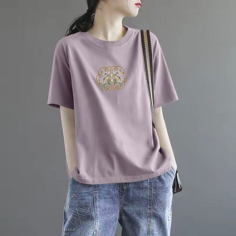 高品质纯棉女士t恤短袖夏季时尚宽松圆领百搭洋气休闲ins外穿上衣
