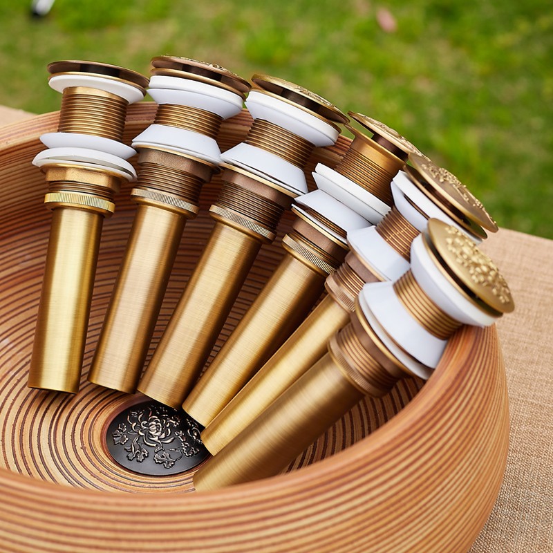 仿古加长螺纹下水器加厚台面超长排水大理石石头盆砖砌洗手池下水