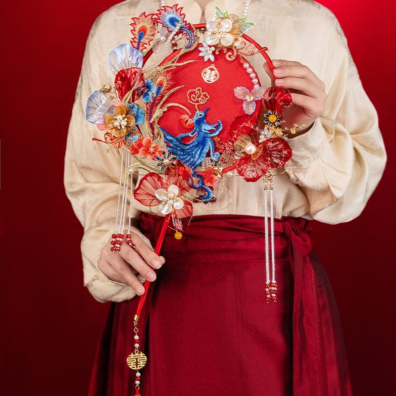 新娘团扇婚礼配秀禾服手工结婚手工di材料包喜扇新成品,家居饰品,工艺扇/团扇/喜扇/折扇,淘宝优惠券,粉丝福利购,淘宝优惠卷