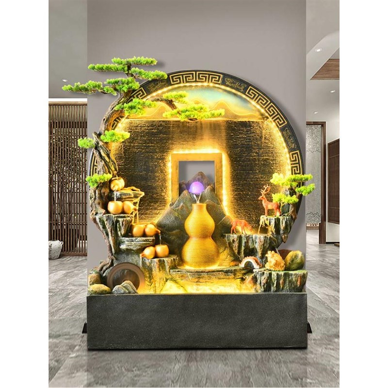 招财进宝装饰摆件水幕墙流水屏风客厅假山喷泉酒店庭院循环水景观