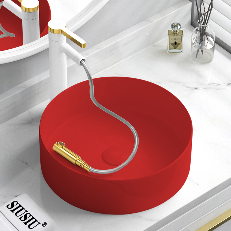 红色台上盆陶瓷洗手池洗手盆洗脸盆长方形洗漱洗面盆台盆单盆水池