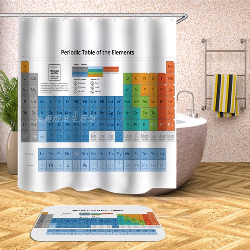 科普趣味化学元素周期大表 谢耳朵涤纶布防水防霉浴帘9尺寸