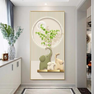 吉象如意入户玄关灯画小新绿植装饰画走廊通道LD氛围灯带壁画
