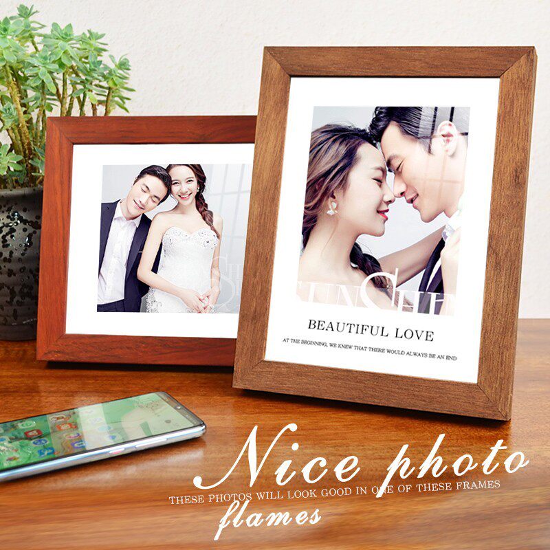 纯实木黑胡桃相框摆台加洗照片做成挂墙6 7H 8 12寸14原木色摆件1