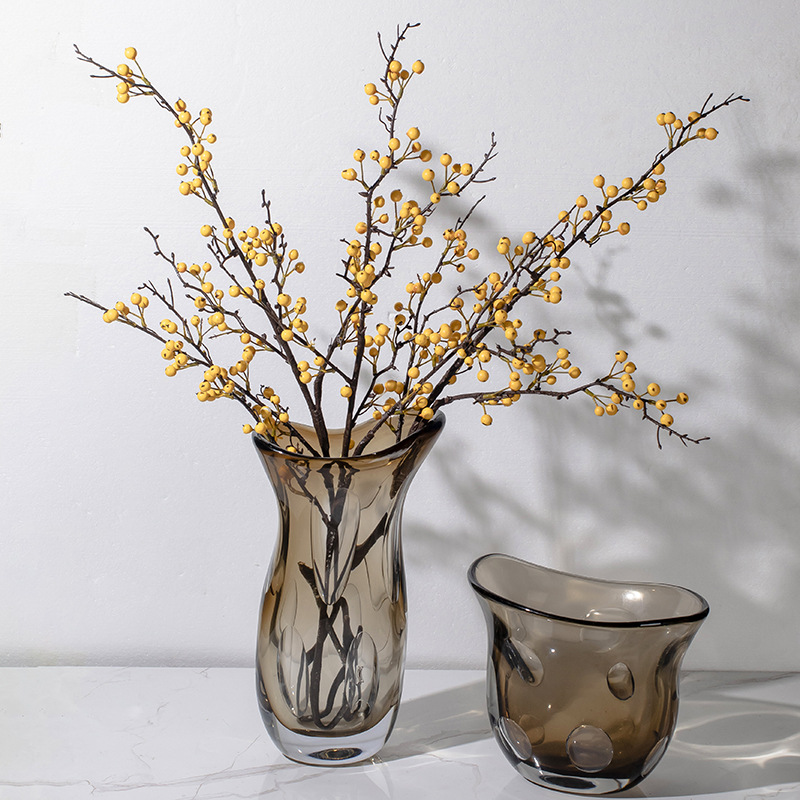 现代轻奢琥珀色艺术不规则琉璃花瓶摆件玄关餐桌样板房间软装花器