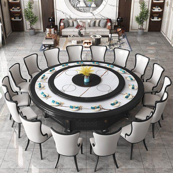 新中式酒店餐桌电动大圆桌别墅会所20人全实木雕花岩板隐形火锅桌,住宅家具,岩板餐桌,淘宝优惠券,粉丝福利购,淘宝优惠卷