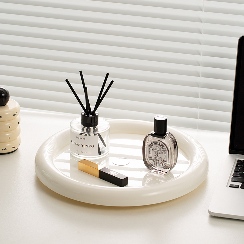 Epeiushome可旋转桌面托盘北欧纯色卧室收纳盒化妆品梳妆台香薰盘