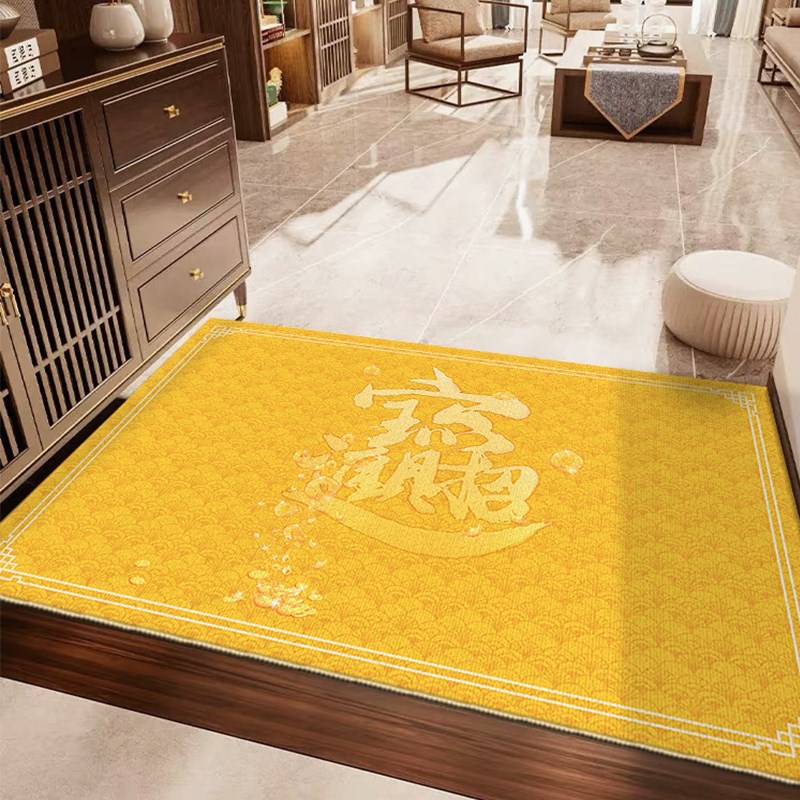 金色高端中式入户门地垫进大门门口脚垫子可裁剪门垫加厚玄关地毯