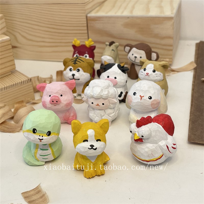 小白兔几 木雕十二生肖小号办公室桌面摆件钥匙扣车载挂件小礼物