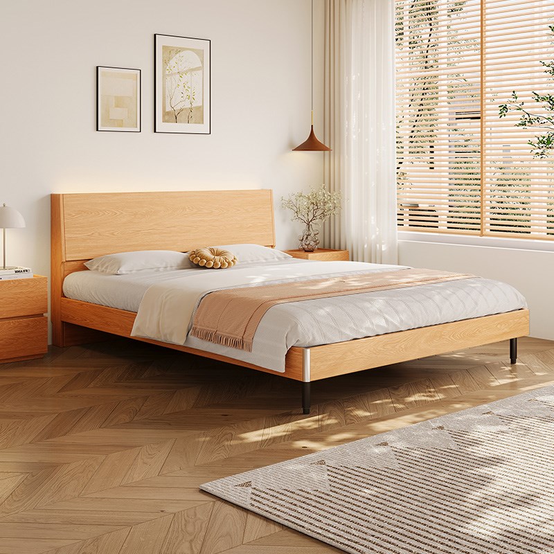 橡木定制床0.8-2m现代简约主卧1米8双人床1.2米1.5单人架子实木床