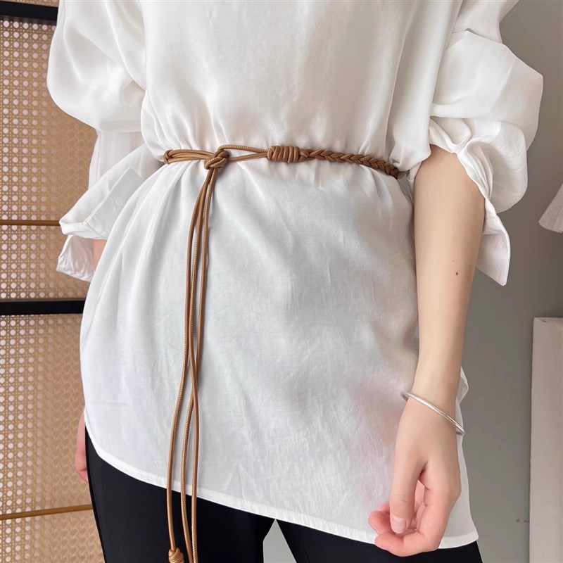 软皮绳编织腰带女配裙子显瘦百搭打结装饰长款细腰绳配毛衣腰链女