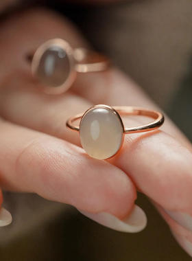 镀银泰银烟紫和田玉晴水蛋面可调节戒指轻奢高级感复古厂家直销