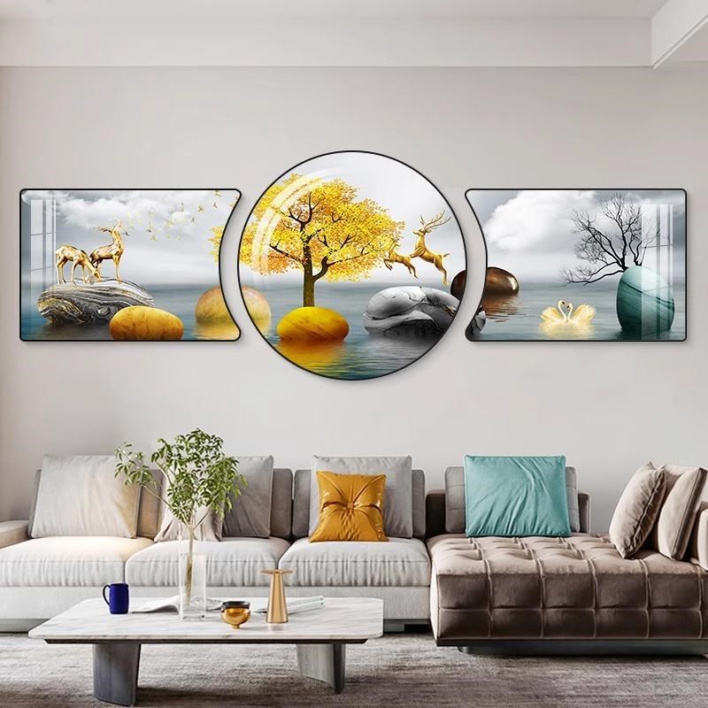 北欧抽象客厅装饰画现代简约新款圆形壁画轻奢大气沙发背景墙挂画图片