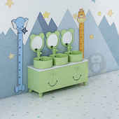 幼儿园儿童浴室柜卡通彩色洗手池子母低台盆柜洗漱台