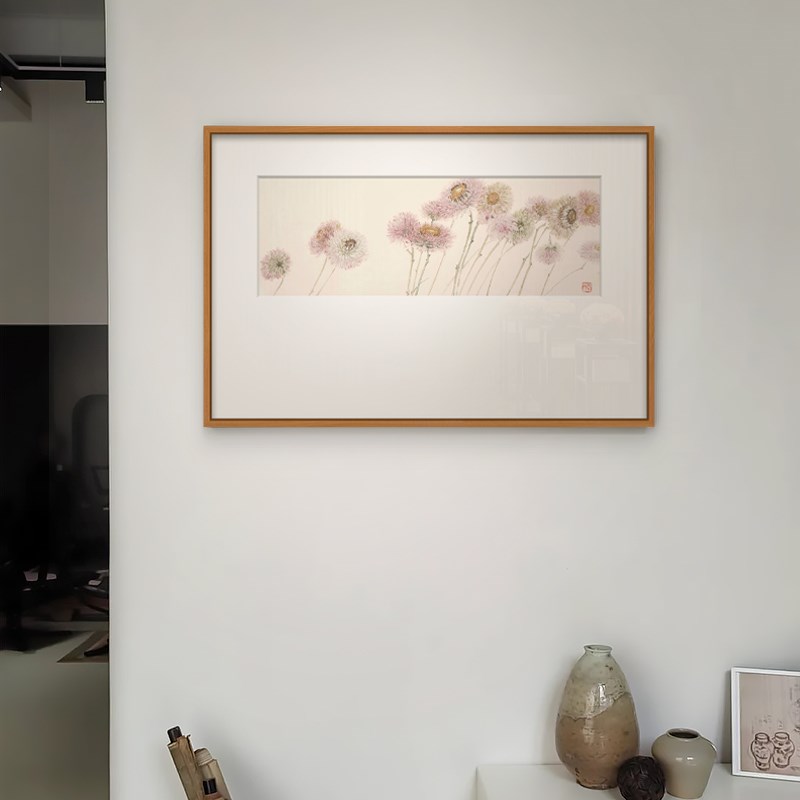 新中式花卉装饰画法式中古风日式民宿卧室玄关粉色精致实木挂画图片