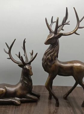 古玩纯铜鹿摆件一对铜福鹿吉祥鹿办公室桌面玄关礼品收藏装饰摆设