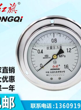 YTN100ZT轴向带边耐震压力表抗震真空表1.6MPA油水压气压红旗仪表