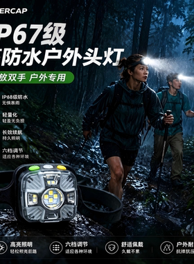 超轻户外头灯智能感应防水户外充电长续航高亮调节头戴式照明灯