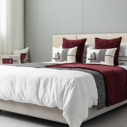 新中式酒店床旗样板房抱枕靠枕轻奢复古红色床搭毯民宿床尾巾腰枕