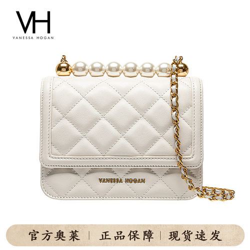 VH女包菱格珍珠链条包小香风方包