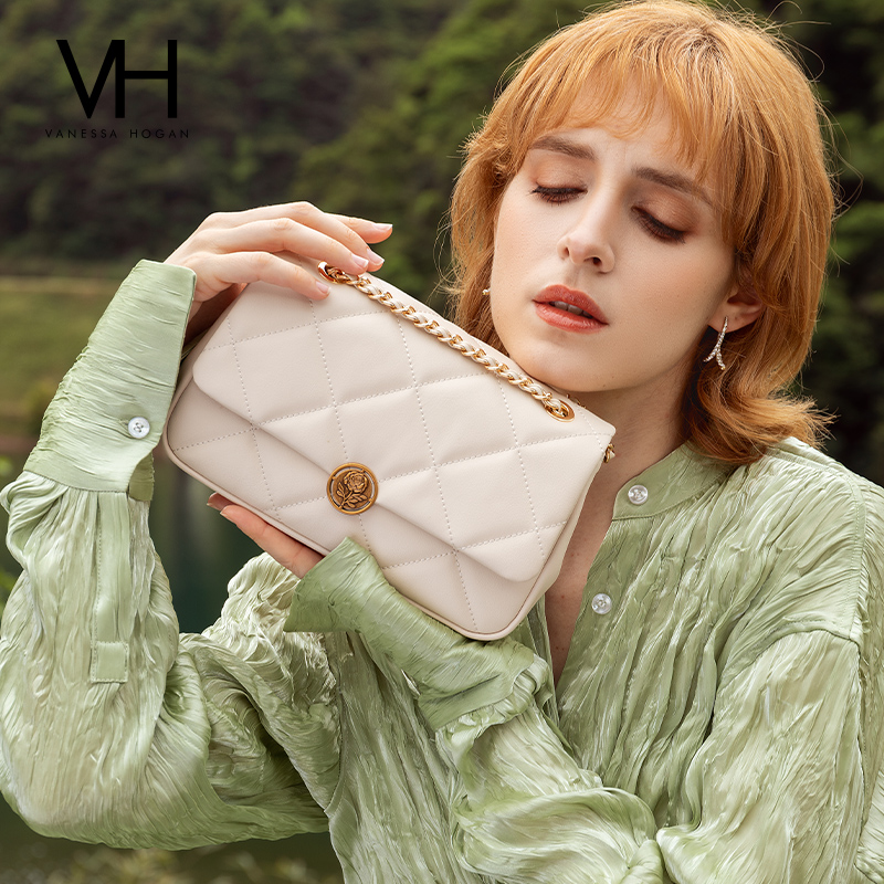 VH女包时尚玫瑰菱格包链条单肩包