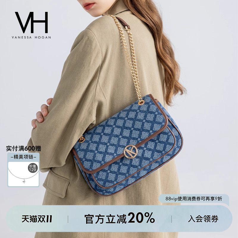 VH女包可可斜挎包复古丹宁单肩包