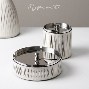 烟灰缸摆件样板间茶几装 现代轻奢皮革玻璃冷水壶水杯套装 饰品摆件