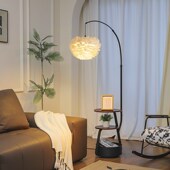 羽毛钓鱼灯落地灯客厅卧室沙发旁边几法式 中古公风氛围床头台灯