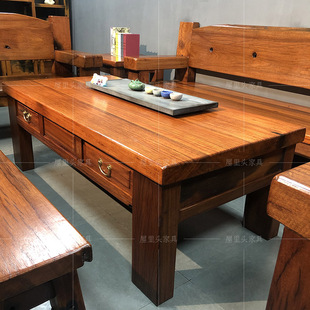 老船木沙发仿古实木家俱新客厅三人沙发会所别墅古典沙发