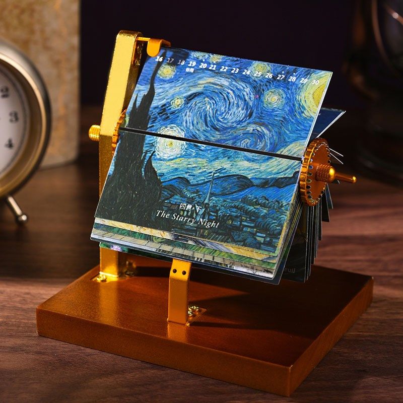 22年机械手摇翻页日历台历22年新款木质桌面企业定制创意