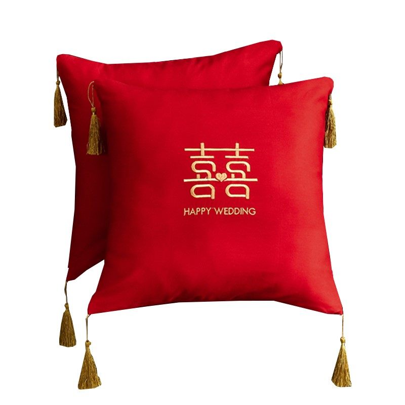 中式结婚喜字抱枕一对喜庆红色刺绣客厅沙发婚房布置装饰婚庆靠垫