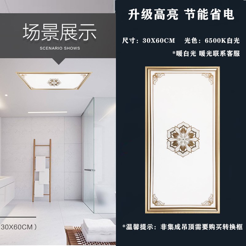 集成吊顶led灯 厨房卫生间吸顶灯300x600铝扣板嵌入式30x60平板灯
