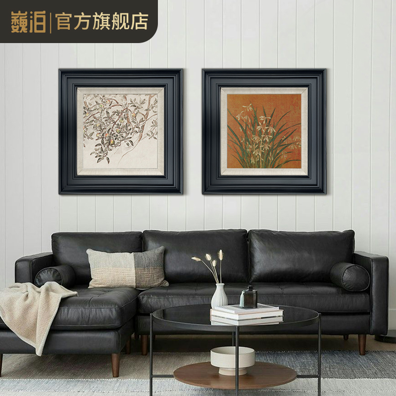 中古风客厅沙发后背景墙面装饰壁画餐桌边柜复古美学挂画图片