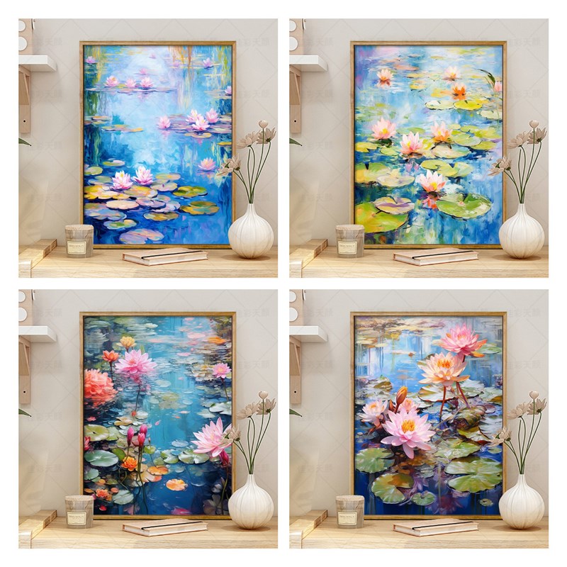 莫奈睡莲数字油画DIY手工填色丙烯油彩画治愈客厅装饰画图片