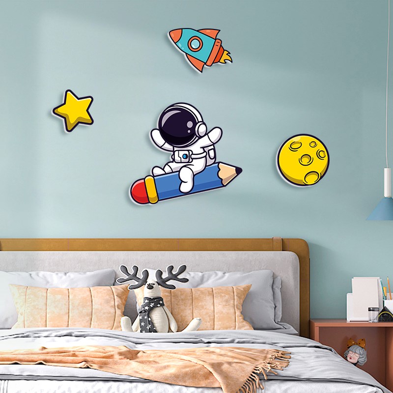 卡通宇航员d立体墙贴画遮漏男孩儿童房间改造卧室床头装饰墙贴