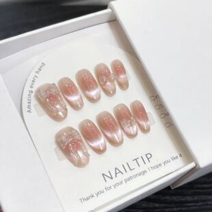 纯手工【白桃汽水】可爱少女心猫眼法式亮片蝴蝶结浮雕新款穿戴甲