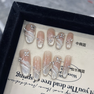 纯手工【白玉绸光】高级丝带渐变猫眼闪钻法式仙女风显白通勤穿戴