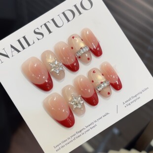 手工发(红色婚礼)锆石法式秋冬裸色日常通勤显白新年穿戴甲