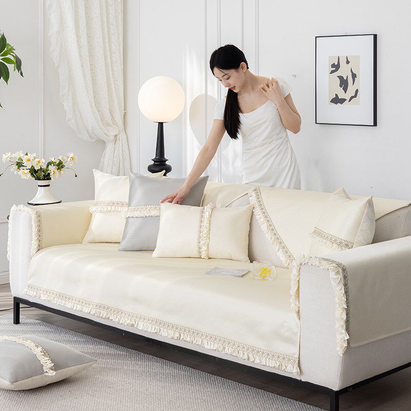 冰丝沙发垫夏季凉席坐垫防滑新款罩盖布奶油风夏天沙发凉垫
