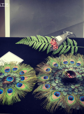 羽毛桌垫创意家居客厅雀羽毛垫装饰品样板房现代欧式摆台