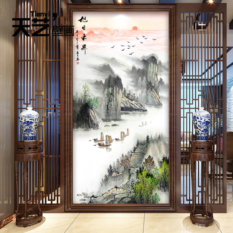 D新山水油画竖D客厅玄关背景墙纸壁纸壁画d墙布玄幻过道,家装主材,无纺布墙纸,淘宝优惠券,粉丝福利购,淘宝优惠卷