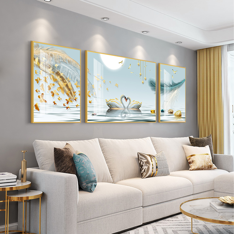 客厅装饰画现代简约沙发背景高档大气壁画三联晶瓷画挂画2022新款图片