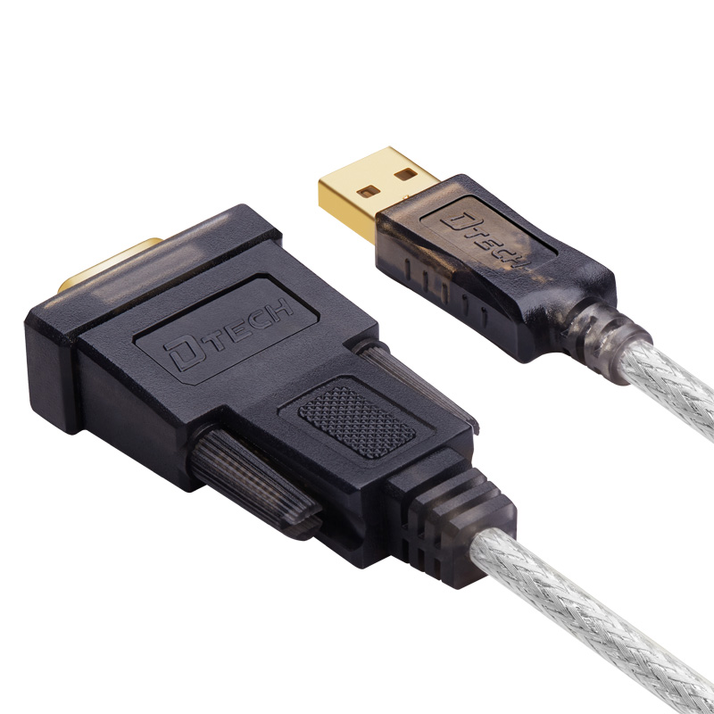 DTECH帝特USB转RS232串口线DB9针公头9孔母头COM口双芯片工业级
