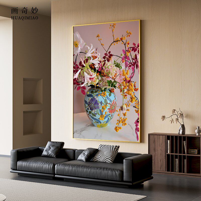 现代彩色级感瓶客厅玄关装饰画卧室床壁画竖挂画