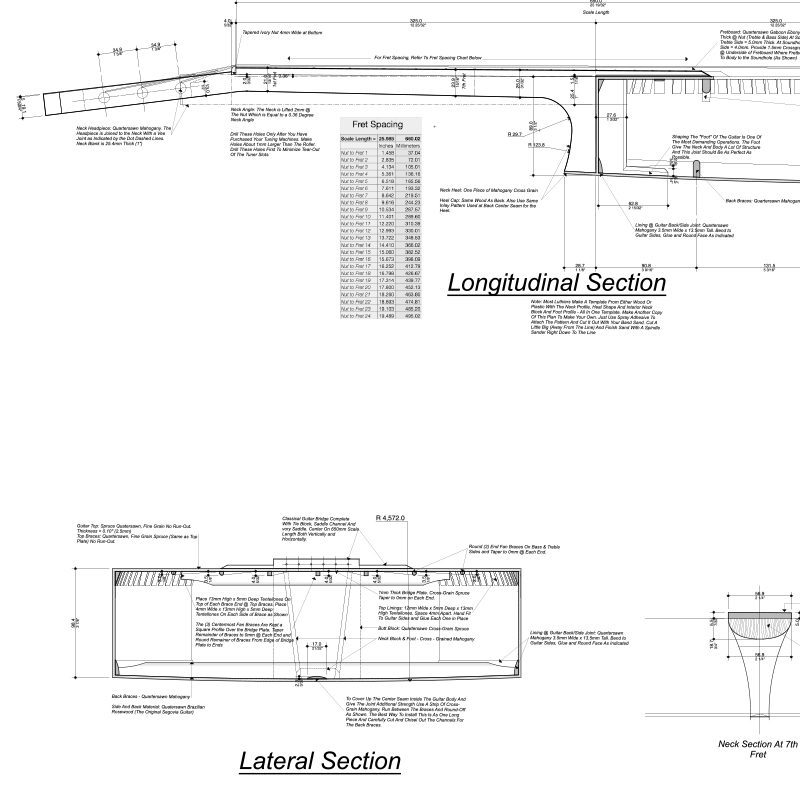 1937 hauser古典专业图纸豪瑟古典吉他图纸650mm弦长制琴资料
