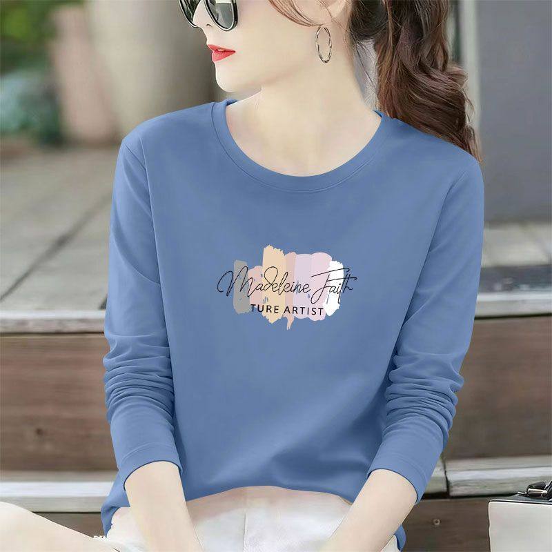 纯棉长袖潮流T恤女秋冬爆款韩版减龄简约时尚内搭百搭上衣女ins