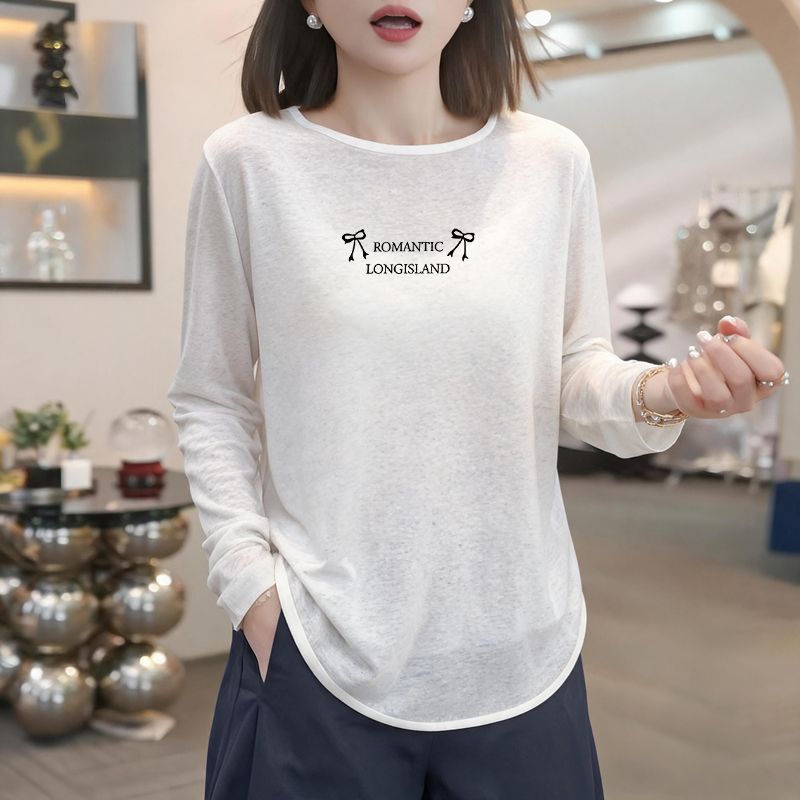 夏季韩版显瘦长袖圆领T恤女