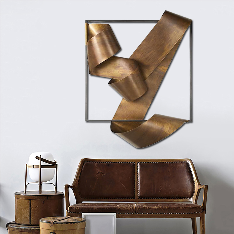 焦点 不锈钢艺术装置实物挂画做旧色古铜金属挂件样板间样品屋展