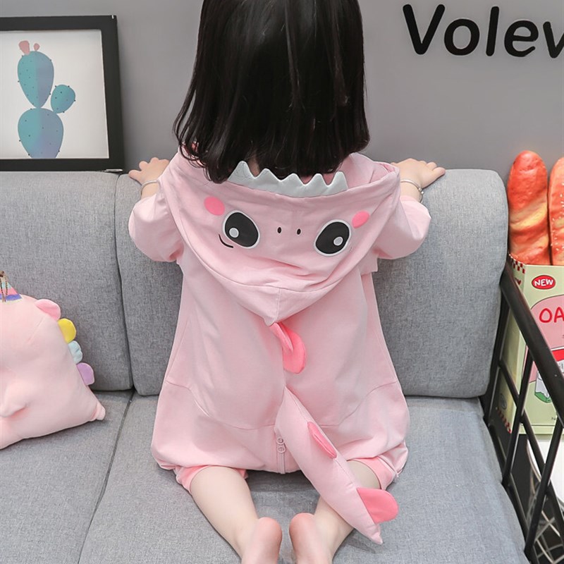 儿童恐龙睡衣男童夏薄款纯棉卡通宝宝连体家居服拉链女童可爱超萌