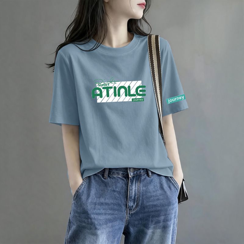 夏季纯棉大码显瘦减龄短袖T恤女